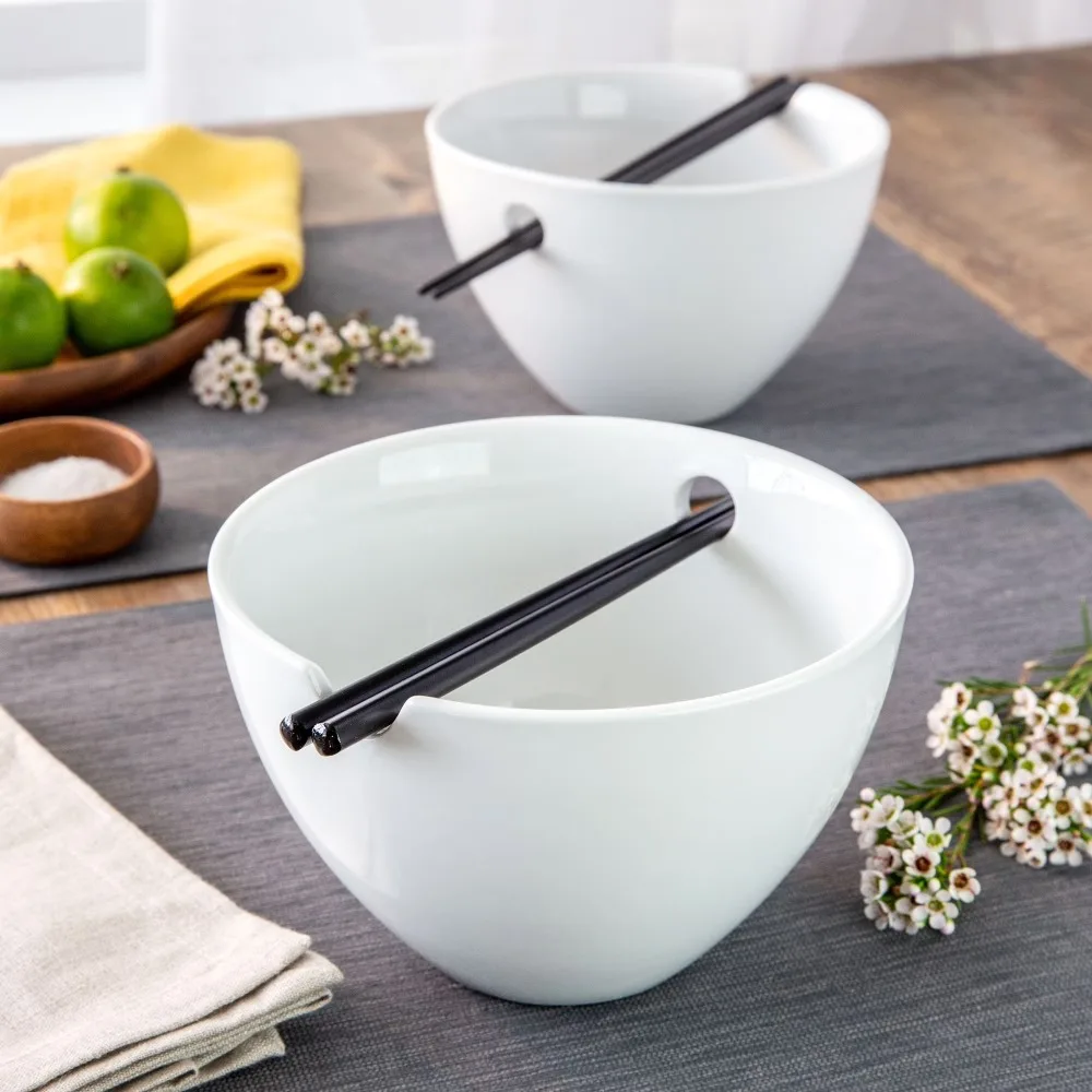 Classic White Porcelain Noodle Bowl - Image 3