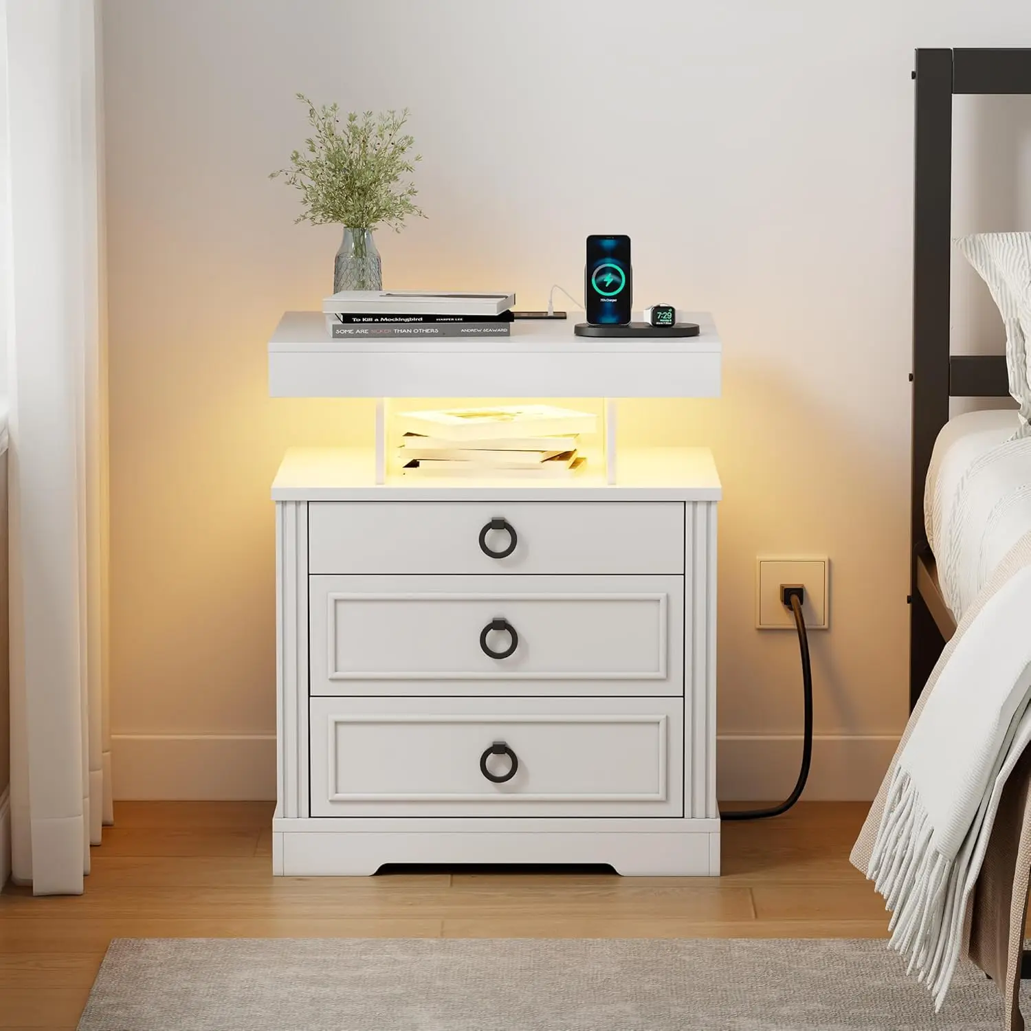 Farmhouse Nightstand Set w/ Charging Station - Image 10