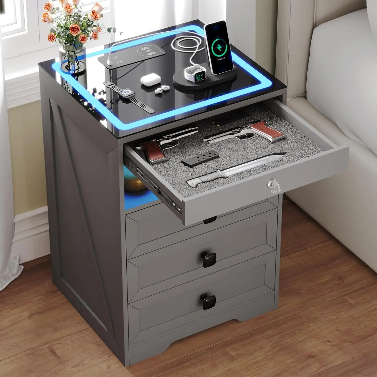 Farmhouse Nightstand Set w/ Charging Station - Image 5