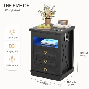 Farmhouse Nightstand Set w/ Charging Station - Thumbnail Image 11