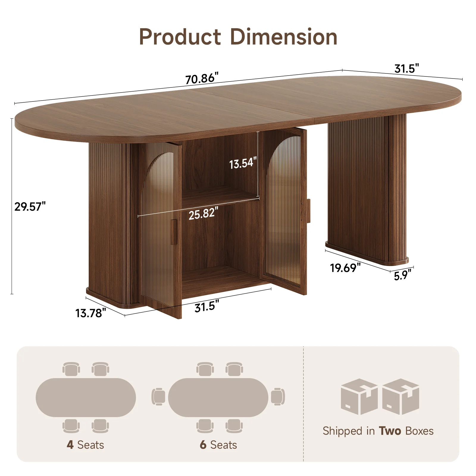 Walnut 70" Oval Dining Table w/ 2-Tier Storage Space - Image 3