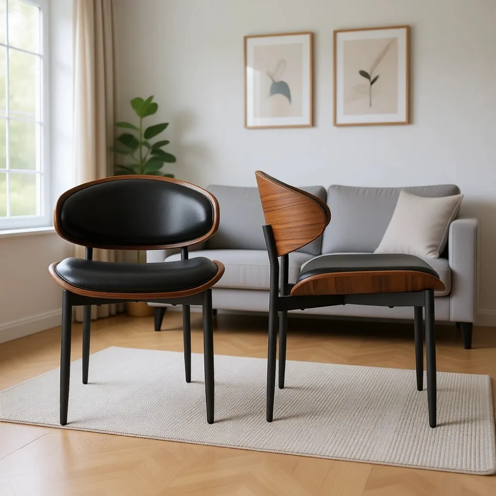 Mid-Century Upholstered Walnut Dining Chairs, Set of 4 - Image 2