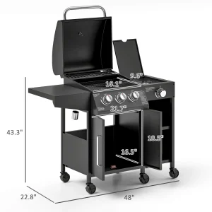 Gas Grill with Side Burner and Shelves - Thumbnail Image 2