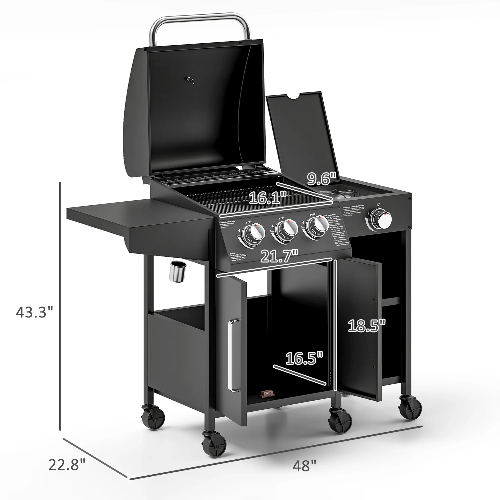 Gas Grill with Side Burner and Shelves - Image 2