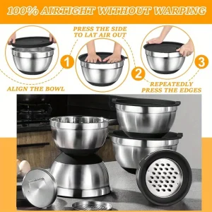 Stainless Steel Mixing Bowl Set, 17pcs - Thumbnail Image 3