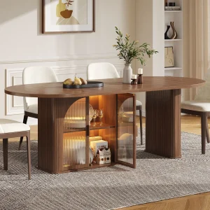 Walnut 70" Oval Dining Table w/ 2-Tier Storage Space - Thumbnail Image 1