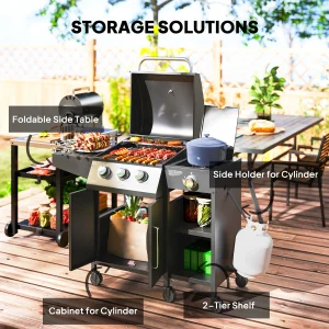 Gas Grill with Side Burner and Shelves - Thumbnail Image 4