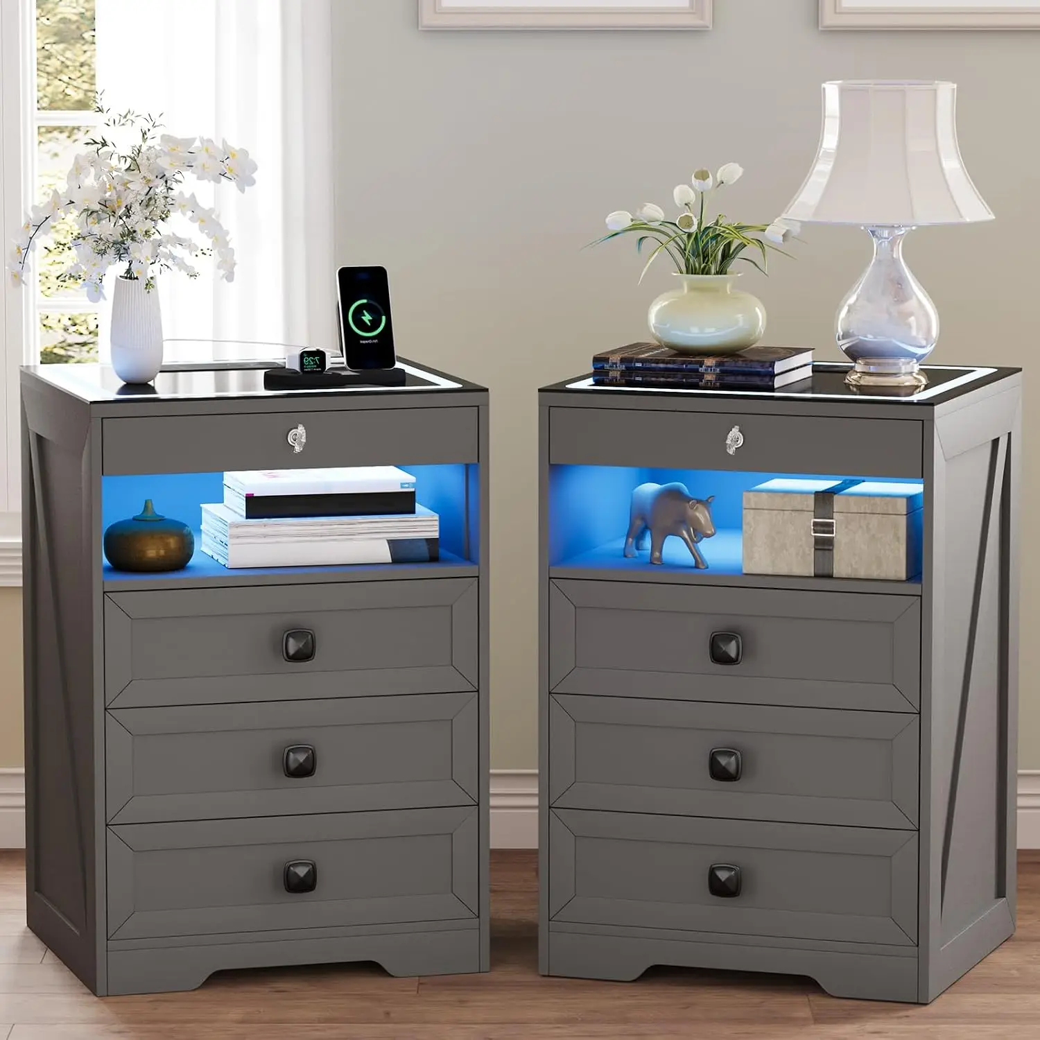 Farmhouse Nightstand Set w/ Charging Station - Image 2