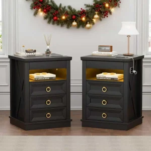 Farmhouse Nightstand Set w/ Charging Station - Thumbnail Image 1