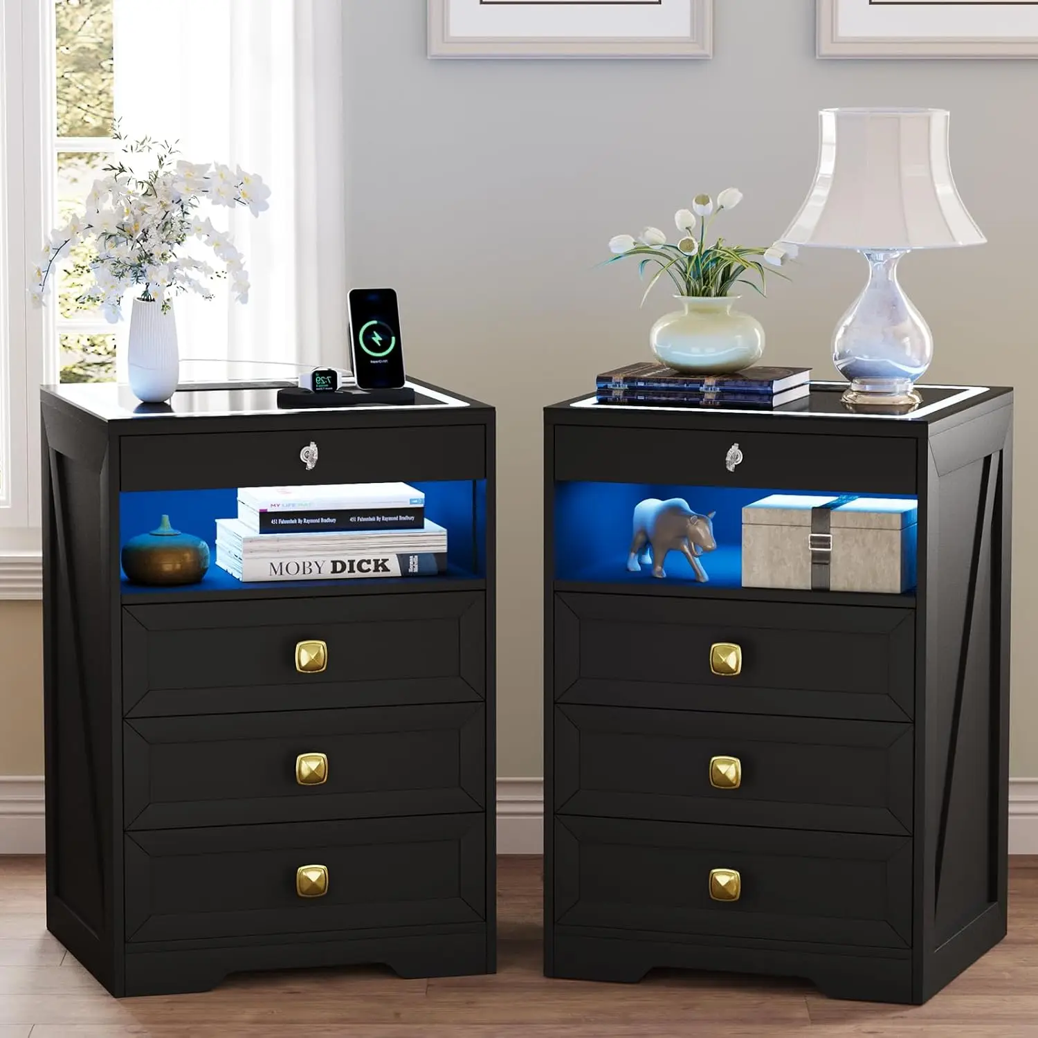 Farmhouse Nightstand Set w/ Charging Station - Image 6