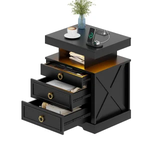Farmhouse Nightstand Set w/ Charging Station - Thumbnail Image 7