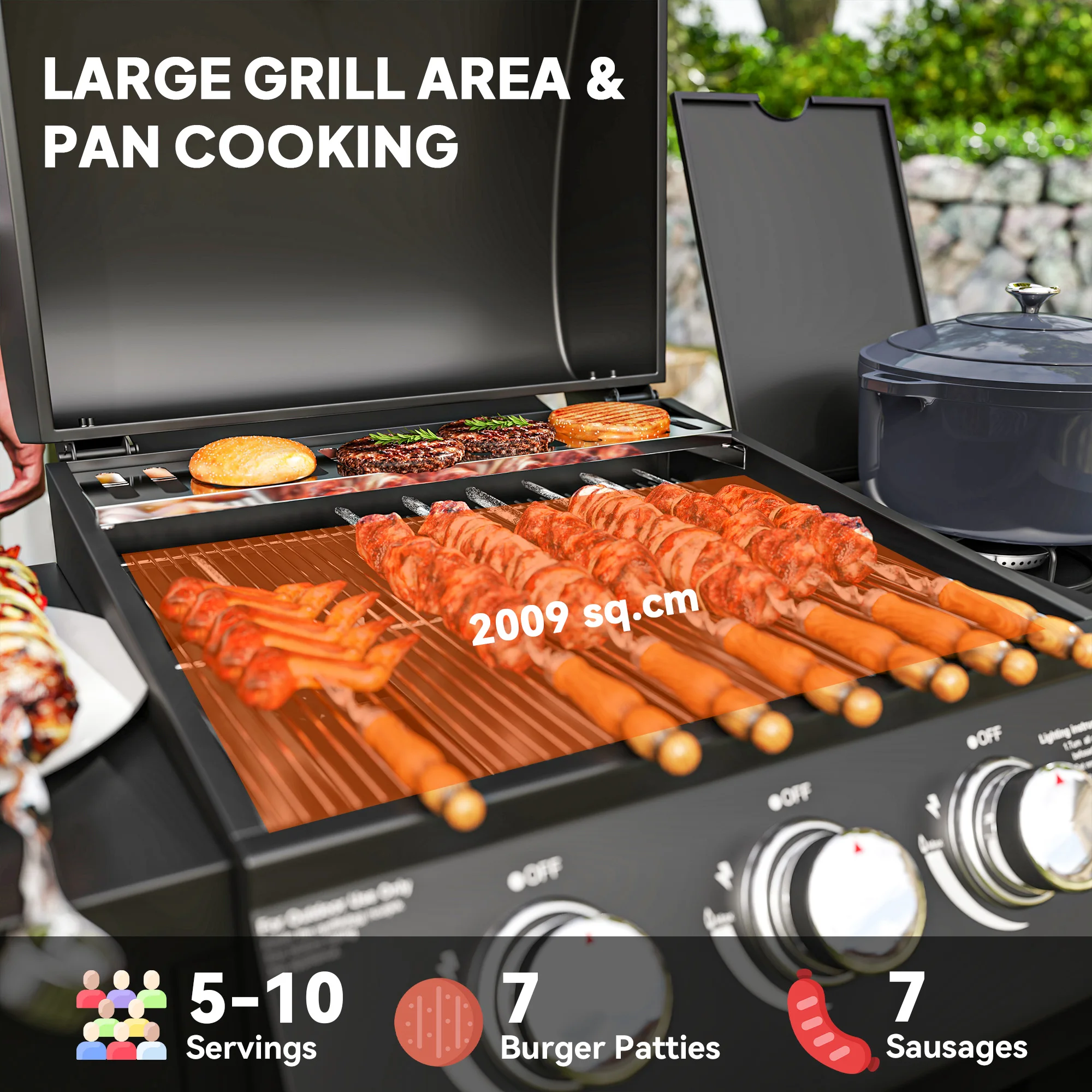 Gas Grill with Side Burner and Shelves - Image 3