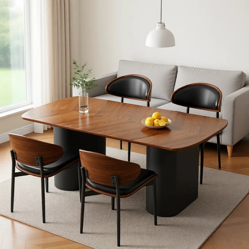 Mid-Century Upholstered Walnut Dining Chairs, Set of 4 - Image 1