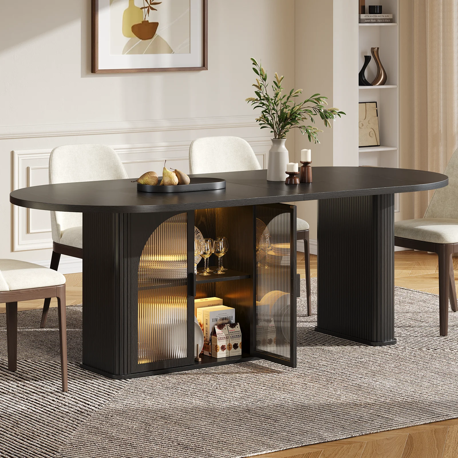 Walnut 70" Oval Dining Table w/ 2-Tier Storage Space - Image 5