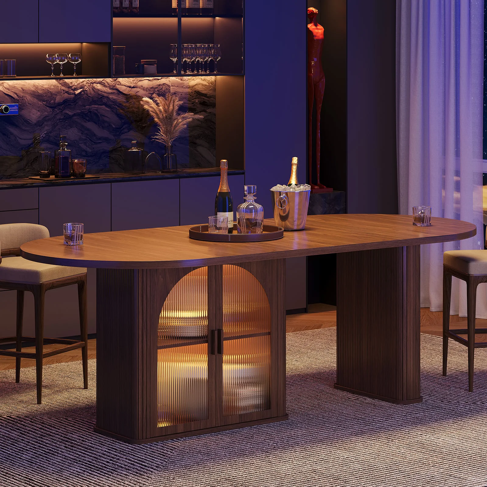 Walnut 70" Oval Dining Table w/ 2-Tier Storage Space - Image 2